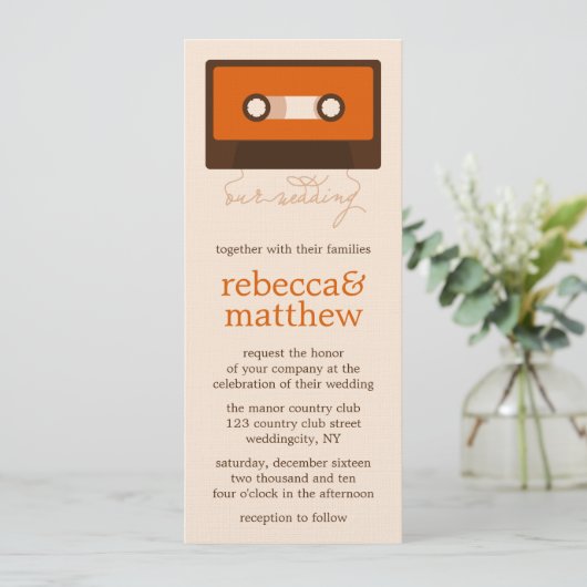 Retro Mixtape Wedding Einladung (Stehend Vorderseite)