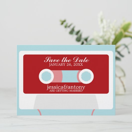 Retro Mixtape Wedding Save the Date Einladung (Stehend Vorderseite)