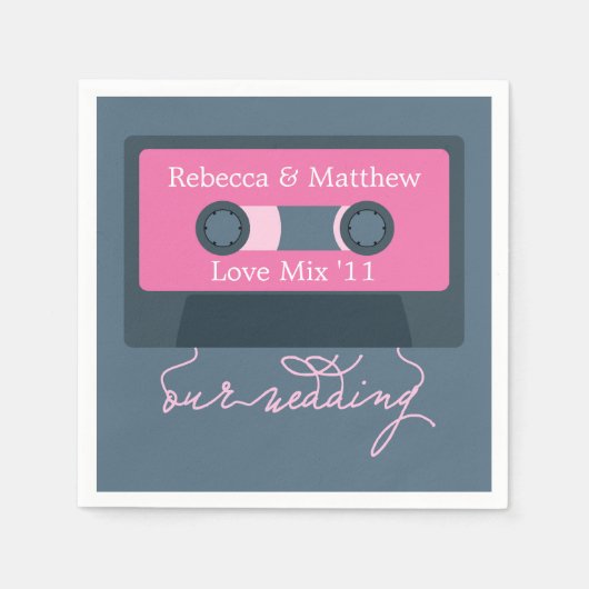 Retro Mixtape Wedding Serviette (Vorderseite)