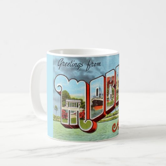 Retro Mobile Alabama Postcard Tasse (Vorderseite Links)