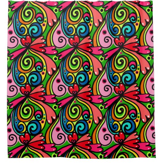 Retro Mod 70er Blume Power Spaß Farbenfrohe Kinder Duschvorhang (Vorderseite)