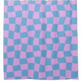 Retro Mod Abstrakt Checkerboard in Blau und Lila Duschvorhang (Vorderseite)