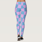 Retro Mod Abstrakt Checkerboard in Blau und Lila Leggings (Rückseite)
