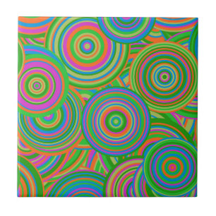 Retro Mod abstrakte Kreise, grün und orange rot Fliese