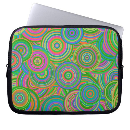 Retro Mod abstrakte Kreise, grün und orange rot Laptopschutzhülle (Vorderseite)