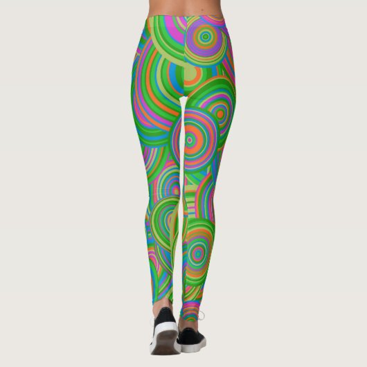 Retro Mod abstrakte Kreise, grün und orange rot Leggings (Rückseite)