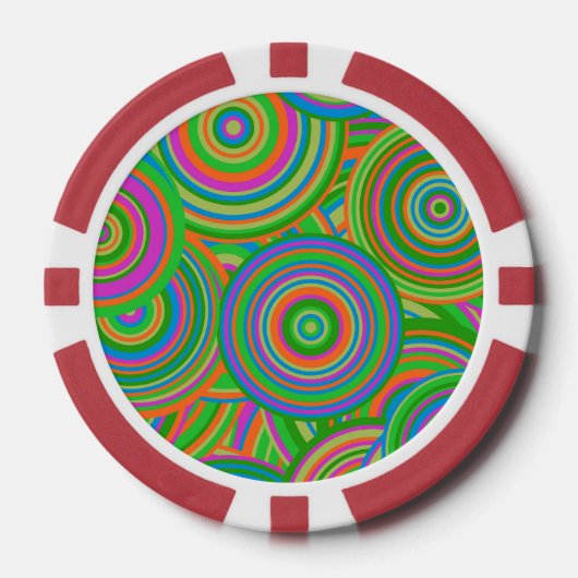 Retro Mod abstrakte Kreise, grün und orange rot Pokerchips (Vorderseite)