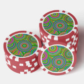 Retro Mod abstrakte Kreise, grün und orange rot Pokerchips (Stapel)