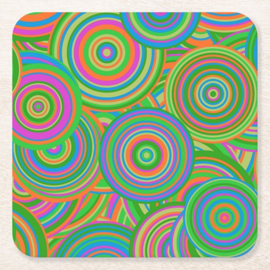 Retro Mod abstrakte Kreise, grün und orange rot Rechteckiger Pappuntersetzer (Vorderseite)