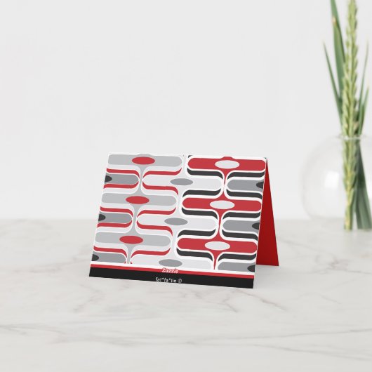 Retro Mod Art Deco Zig Zag Funky Pattern Red Black Dankeskarte (Rückseite)