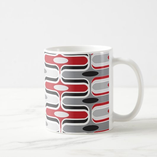 Retro Mod Art Deco Zig Zag Funky Pattern Red Black Kaffeetasse (Rechts)