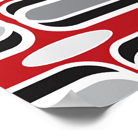 Retro Mod Art Deco Zig Zag Funky Pattern Red Black Poster (Ecke)
