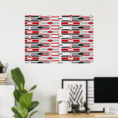 Retro Mod Art Deco Zig Zag Funky Pattern Red Black Poster (Heimbüro)
