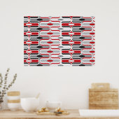 Retro Mod Art Deco Zig Zag Funky Pattern Red Black Poster (Küche)