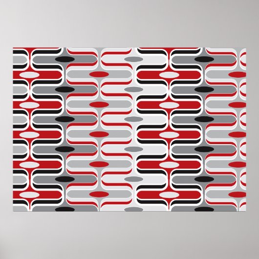 Retro Mod Art Deco Zig Zag Funky Pattern Red Black Poster (Vorne)