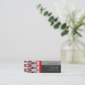 Retro Mod Art Deco Zig Zag Funky Pattern Rot Schwa Mini Visitenkarte (Stehend Vorderseite)