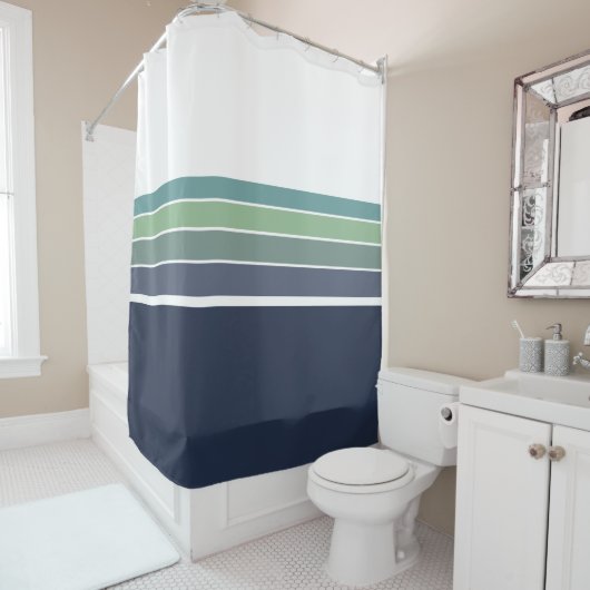Retro/Mod blau und grün gestreift Duschvorhang (Beispiel)