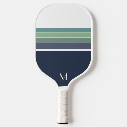 Retro/Mod blau und grün gestreift Pickleball Schläger (Rückseite)