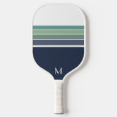 Retro/Mod blau und grün gestreift Pickleball Schläger (Vorderseite)