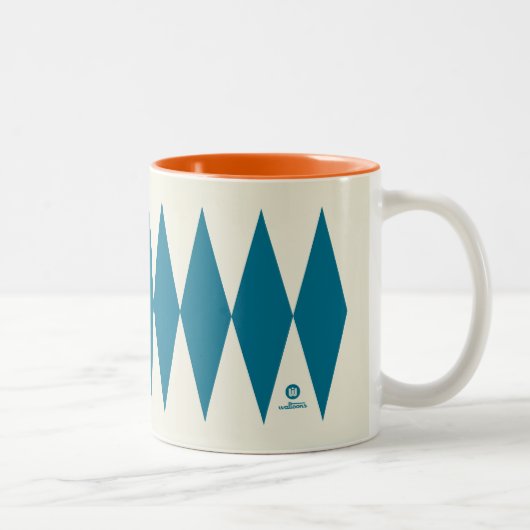 Retro Mod Blue Diamond Muster Zweifarbige Tasse (Rechts)