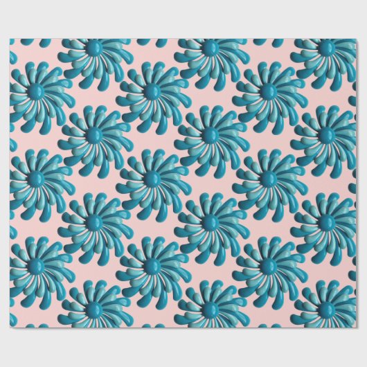 Retro MOD Blue Flowers Spring Summer Garden Geschenkpapier (Flach)