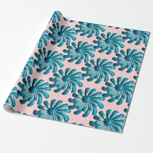 Retro MOD Blue Flowers Spring Summer Garden Geschenkpapier (Ungerollt)