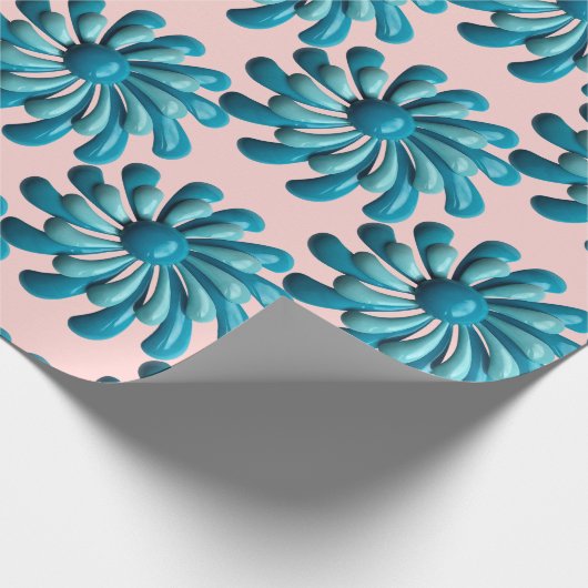 Retro MOD Blue Flowers Spring Summer Garden Geschenkpapier (Ecke)