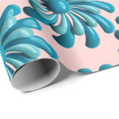 Retro MOD Blue Flowers Spring Summer Garden Geschenkpapier (Rolleneckpunkt)