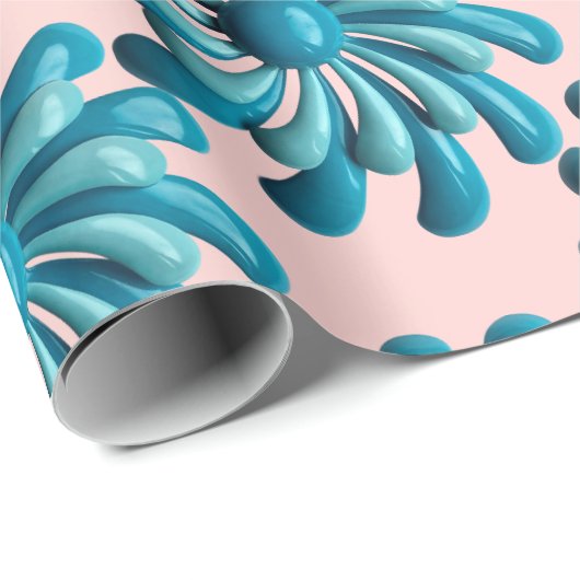 Retro MOD Blue Flowers Spring Summer Garden Geschenkpapier (Rolleneckpunkt)