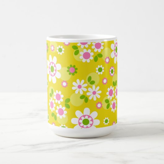 Retro-Mod-Blume Gelb und Weiß Kaffeetasse (Mittel)
