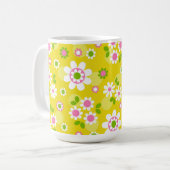 Retro-Mod-Blume Gelb und Weiß Kaffeetasse (Vorderseite Links)