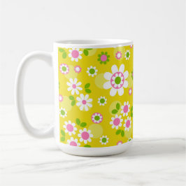 Retro-Mod-Blume Gelb und Weiß Kaffeetasse