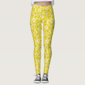 Retro-Mod-Blume Gelb und Weiß Leggings (Vorderseite)