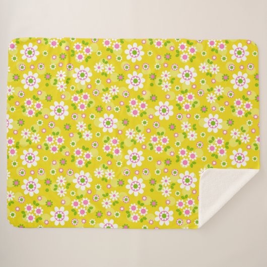 Retro-Mod-Blume Gelb und Weiß Sherpadecke (Vorderseite (Horizontal))