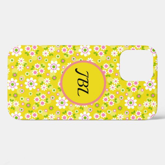 Retro-Mod-Blume Gelb-Weiß-Monogramm Case-Mate iPhone Hülle (Rückseite (Horizontal))