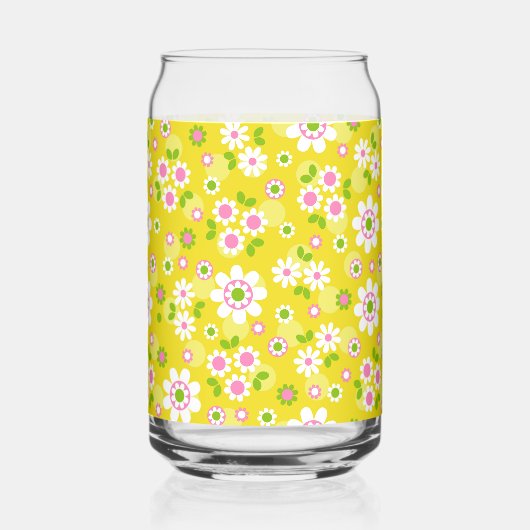 Retro-Mod-Blume Gelb-Weiß-Monogramm Dosenglas (Rückseite)