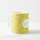 Retro-Mod-Blume Gelb-Weiß-Monogramm Kaffeetasse (Vorderseite Links)
