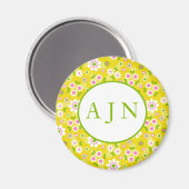 Retro-Mod-Blume Gelb-Weiß-Monogramm Magnet (Vorderseite/Rückseite)