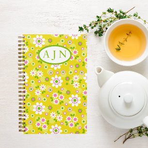 Retro-Mod-Blume Gelb-Weiß-Monogramm Notizblock
