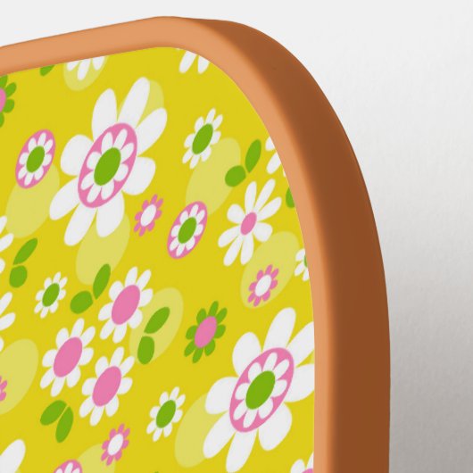 Retro-Mod-Blume Gelb-Weiß-Monogramm Pickleball Schläger (Linke Seite)