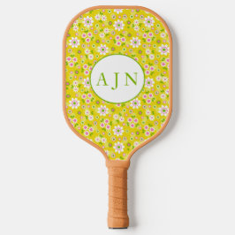 Retro-Mod-Blume Gelb-Weiß-Monogramm Pickleball Schläger