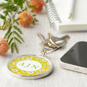 Retro-Mod-Blume Gelb-Weiß-Monogramm Schlüsselanhänger (Seite)