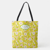 Retro-Mod-Blume Gelb-Weiß-Monogramm Tasche (Vorderseite)