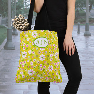 Retro-Mod-Blume Gelb-Weiß-Monogramm Tasche