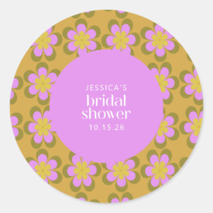 Retro-Mod-Blume Lila und Gelb-Brautparty Runder Aufkleber