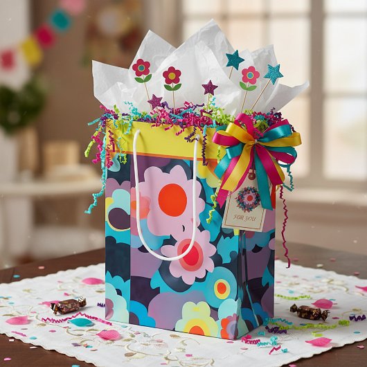 Retro-Mod-Blume mittelgroße Geschenktasche Mittlere Geschenktüte