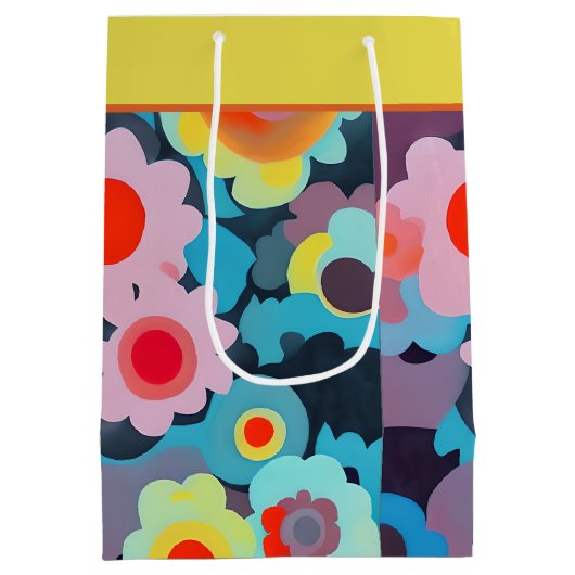 Retro-Mod-Blume mittelgroße Geschenktasche Mittlere Geschenktüte (Rückseite)