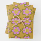 Retro Mod Blume Muster in Gelb und Violett Geschenkpapier Set (Beispiel)
