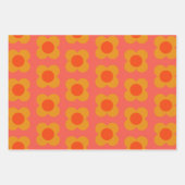 Retro-Mod-Blume-Muster in Orange Geschenkpapier Set (Vorderseite 3)