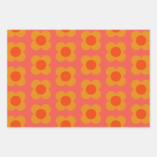 Retro-Mod-Blume-Muster in Orange Geschenkpapier Set (Vorderseite 3)